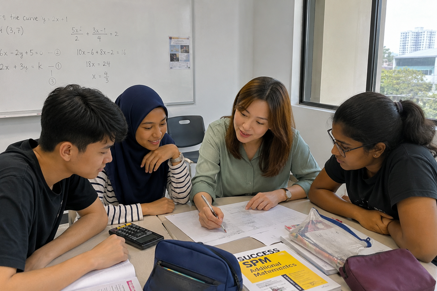 An SD Plus tutor guiding a small group of students